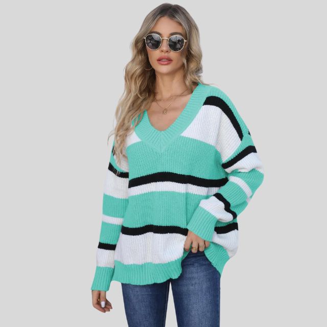 Emma - Lässiger V-Ausschnitt Pullover mit Kontraststreifen