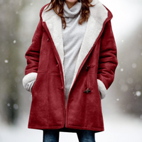 Warmer Damen Wintermantel mit Fleece-Futter – Modischer Mantel mit Kapuze, ideal für kalte Tage in Weinrot