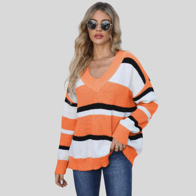 Emma - Lässiger V-Ausschnitt Pullover mit Kontraststreifen