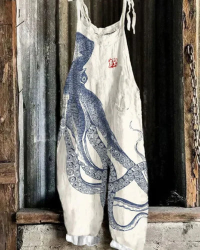 Victoria | Women's wide-leg casual jumpsuit, octopus art print