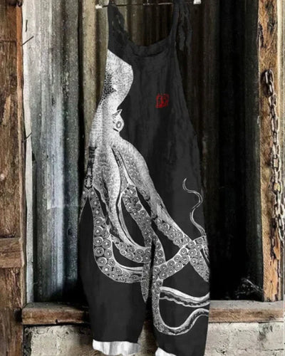 Victoria | Women's wide-leg casual jumpsuit, octopus art print