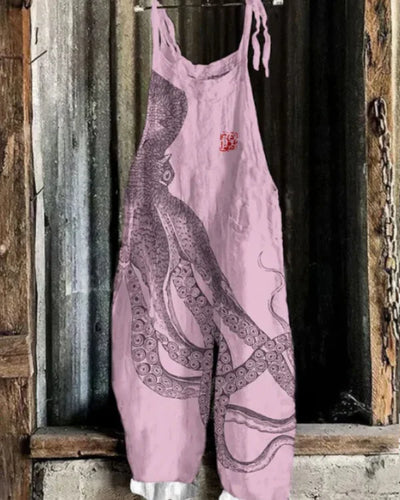 Victoria | Women's wide-leg casual jumpsuit, octopus art print