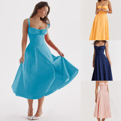 Merle - Midikleid mit tailliertem Oberteil und ausgestelltem Rock | Minikleid mit Spaghettiträgern