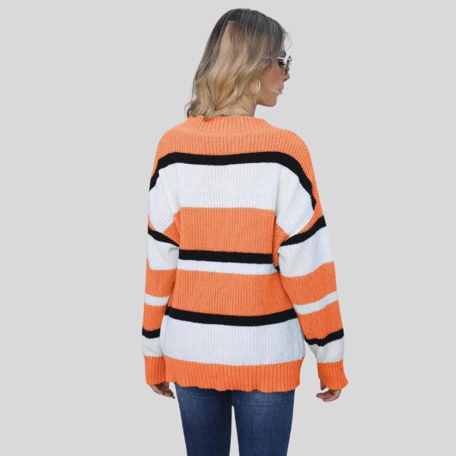 Emma - Lässiger V-Ausschnitt Pullover mit Kontraststreifen