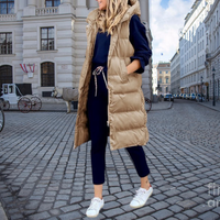 Elegante Damen | Lange Steppweste für den Winter in Khaki