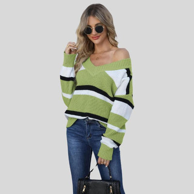 Emma - Lässiger V-Ausschnitt Pullover mit Kontraststreifen