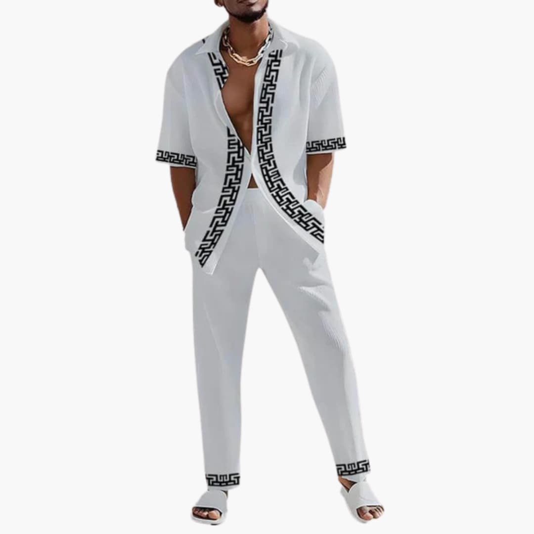 Herren Sommer Zweiteiler mit griechischem Muster und kurzem Hemd