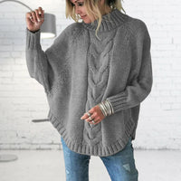 Pullover Damen Strick Rollkragen | Locker & Warm in Grau