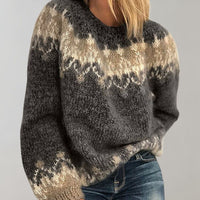 Norweger Grobstrickpullover Damen | Rundhalsausschnitt Mit Muster in Schwarz