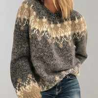 Norweger Grobstrickpullover Damen | Rundhalsausschnitt Mit Muster in Grau