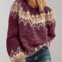 Norweger Grobstrickpullover Damen | Rundhalsausschnitt Mit Muster in Rot