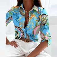 Violet - Bluse mit Umlegekragen in Blauer Druck