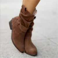 Damen Stiefeletten aus Wildleder mit Schnallen-Details und flachem Absatz – Stilvolle Herbst- und Winterboots in Braun