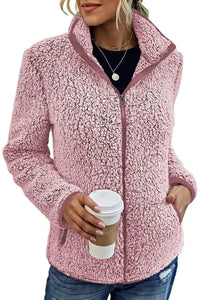 Warme Jacke mit hohem Kragen und Reißverschluss - Willa in Rosa