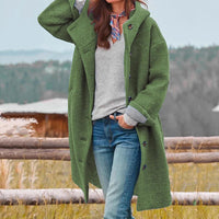 Winterjacke Damen Lang | Gefütterter Wintermantel Mit Knöpfen in Grün