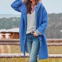 Winterjacke Damen Lang | Gefütterter Wintermantel Mit Knöpfen in Blau