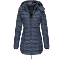 Winterjacke Damen Gefüttert Mit Kapuze | Lang Mit Reißverschluss und Taschen in Blau