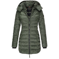 Winterjacke Damen Gefüttert Mit Kapuze | Lang Mit Reißverschluss und Taschen in Grün