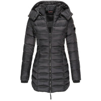 Winterjacke Damen Gefüttert Mit Kapuze | Lang Mit Reißverschluss und Taschen in Schwarz