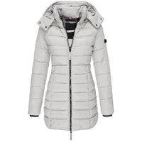 Winterjacke Damen Gefüttert Mit Kapuze | Lang Mit Reißverschluss und Taschen in Grau