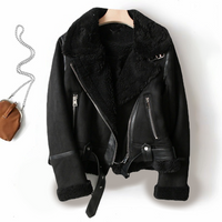 Bikerjacke Damen | Kurzschnitt mit Kragen und Reißverschluss in Schwarz