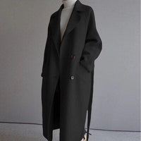 Trenchcoat Damen Lang Elegant | Wintermantel Klassisch in Schwarz