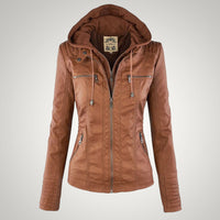 Sophie | Damen Taillierte Kapuze Lederjacke in Khaki