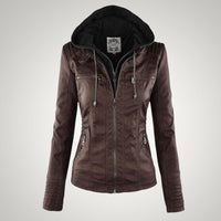 Sophie | Damen Taillierte Kapuze Lederjacke in Braun