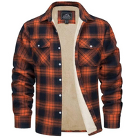 Herren Kariertes Fleecejacke | Freizeit Winterbekleidung in Orange