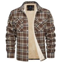 Herren Kariertes Fleecejacke | Freizeit Winterbekleidung in Khaki