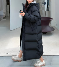 Daunenjacke Damen Lang Mit Kapuze | Winterparka Gefüttert in Schwarz