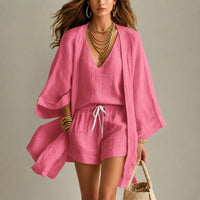 Alena™ Set aus Visco-Leinen mit Leichtem Kimono in Rosa