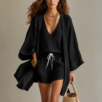 Alena™ Set aus Visco-Leinen mit Leichtem Kimono in Schwarz