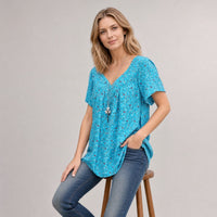 Lisboa™ Bluse aus Premium-Viskose mit V-Ausschnitt in Himmelblau