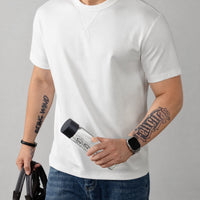 Louis™ Premium-Strick-T-Shirt mit geripptem Rundhalsausschnitt in Weiß