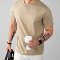 Louis™ Premium-Strick-T-Shirt mit geripptem Rundhalsausschnitt in Khaki