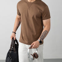 Louis™ Premium-Strick-T-Shirt mit geripptem Rundhalsausschnitt in Braun