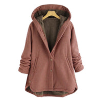 Damen Kapuzenjacke im Karo-Look – Warme Winterjacke mit Plüschfutter und Knopfleiste in Rot