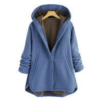 Damen Kapuzenjacke im Karo-Look – Warme Winterjacke mit Plüschfutter und Knopfleiste in Blau