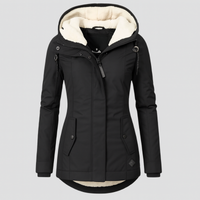 Winterjacke für Damen mit Kapuze und kuscheligem Futter – lange Ärmel in Schwarz