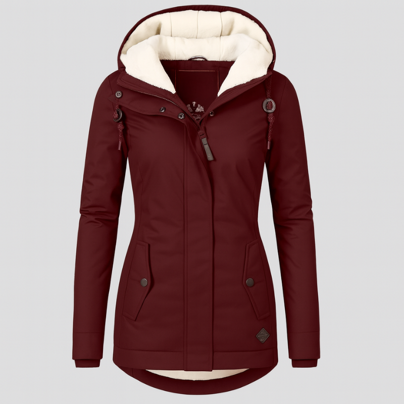 Winterjacke für Damen mit Kapuze und kuscheligem Futter – lange Ärmel
