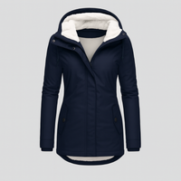 Winterjacke für Damen mit Kapuze und kuscheligem Futter – lange Ärmel in Marineblau