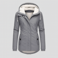 Winterjacke für Damen mit Kapuze und kuscheligem Futter – lange Ärmel in Grau
