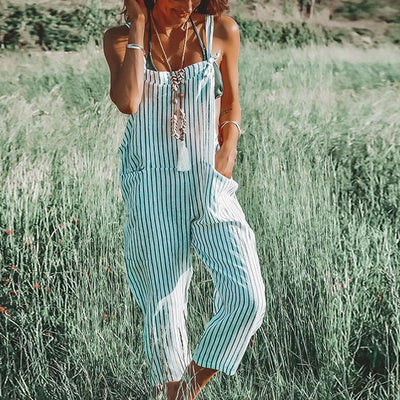 Damen ärmelloser Sommer Jumpsuit mit Streifen