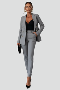 Johanna | Damen Lässig Blazer Anzug Set in Grau