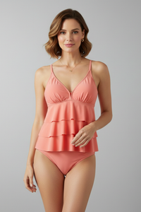 Laura | Damen V-Ausschnitt Tankini Badeanzug in Rosa