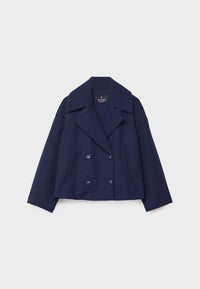 Damen Zweireihige Kurzjacke mit Breitem Reverskragen in Blau