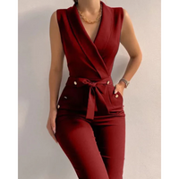 Aurora | V-Ausschnitt Ärmellos Jumpsuit in Weinrot