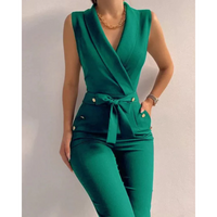 Aurora | V-Ausschnitt Ärmellos Jumpsuit in Grün