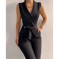 Aurora | V-Ausschnitt Ärmellos Jumpsuit in Schwarz